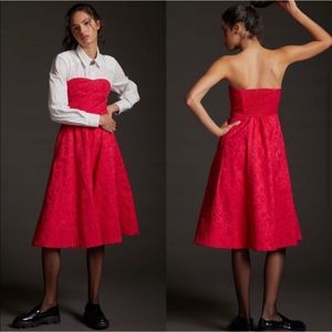 NEW Anthropologie Floral Contrast Sweetheart Midi Dress Raspberry Size 8